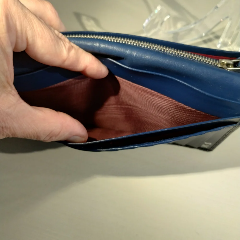 Authentic Blue Bvlgari Unisex Long Leather Wallet Made In Italy with COA